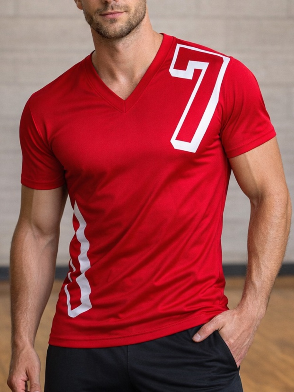Andrew Christian Vintage Red V-Neck 7 Athletic Shirt